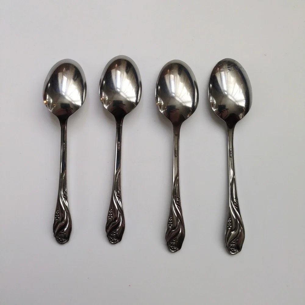 Vtg Oneida LORILEI‎ Soup Large Spoons (4) Stainless Floral Flatware Lorelei